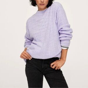 NWT MANGO Cable Knit Cardigan Lilac Lavender Wool Blend Sz XXS Oversized
